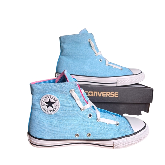 Converse All Star High Tops Chuck Taylor Womens Youth Size 5 Two Fold Blue Pink - Picture 1 of 14